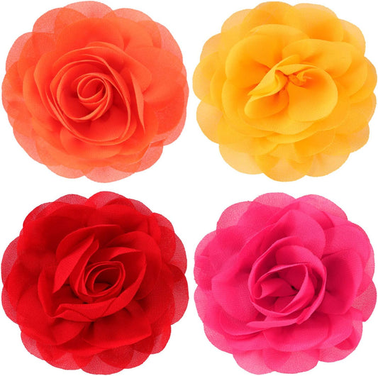 4 Pieces Dog Flower Bow Collar Multicolored Pet Bow Collar Dog Charms Flower Set for Puppy Cat Pet Grooming Accessories(Red, Bright Pink, Bright Yellow, Orange Pink)