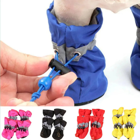 4Pcs/Set Waterproof Pet Dog Shoes Anti-Slip Rain Boots Footwear for Small Cats Dogs Puppy Dog Pet Booties Pet Paw Accessories,M,Bule