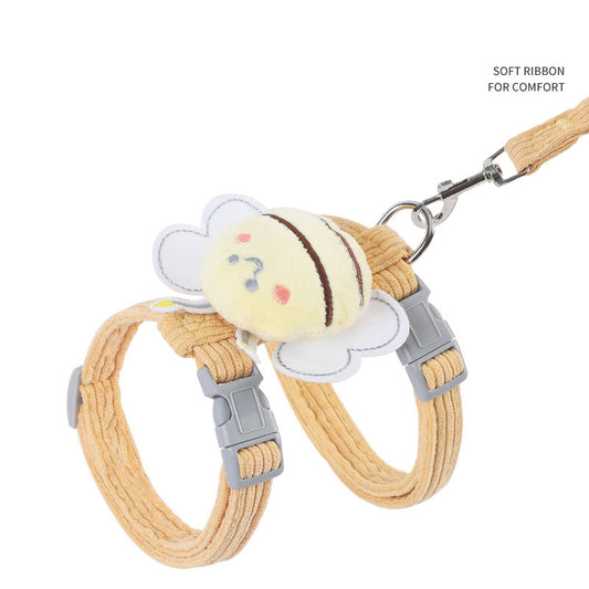 Cat Harness Leash Set With Cute Bee Plaid Cats Escape Proof - Adjustable Kitten Harness For Large Small Cats, Lightweight Soft Petsafe Harness Yellow Plaid Bee