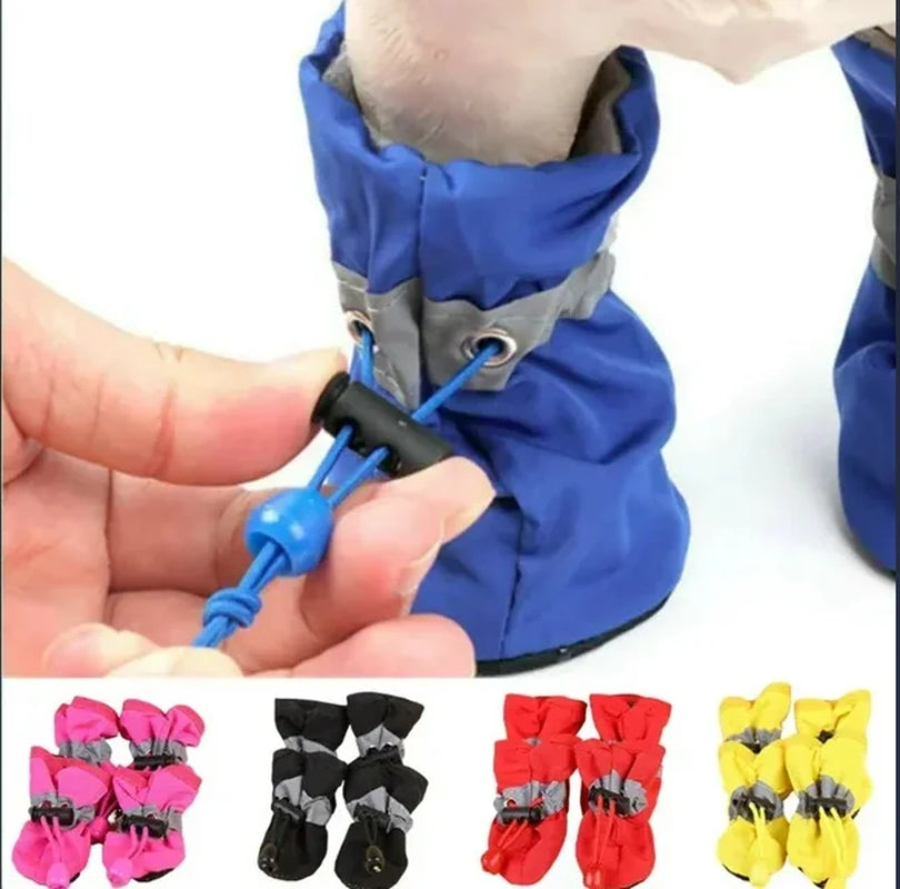4Pcs/Set Waterproof Pet Dog Shoes Anti-Slip Rain Boots Footwear for Small Cats Dogs Puppy Dog Pet Booties Pet Paw Accessories,M,Bule