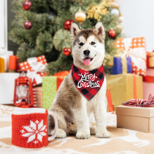 2 Pack Dog Bandanas Christmas Classic Buffalo Plaid Dog Bandana Dog Scarf Triangle Bibs Kerchief Merry Christmas Pet Costume for Small Medium Large Dogs Cats Pets (Christmas 1, Small)